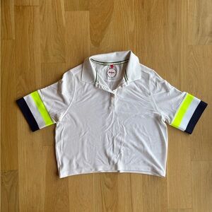 Women’s Tennis Polo with Green & Navy Stripe